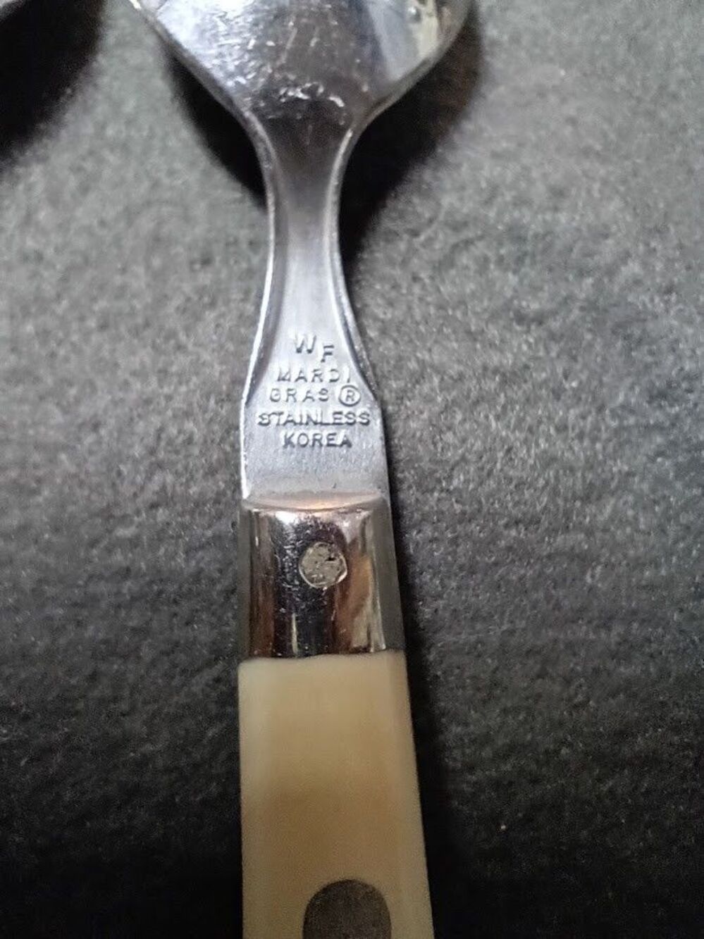 WF Mardi Gras Stainless Flatware Korea Ivory Handle 7pc Fork Spoon Set Vintage - Picture 6 of 10